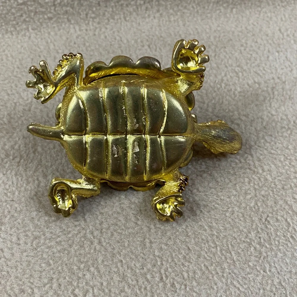 Sparkling Crystal Turtle Jewelry Trinket Box Hinged Gold Tone Enamel Gem Eye New